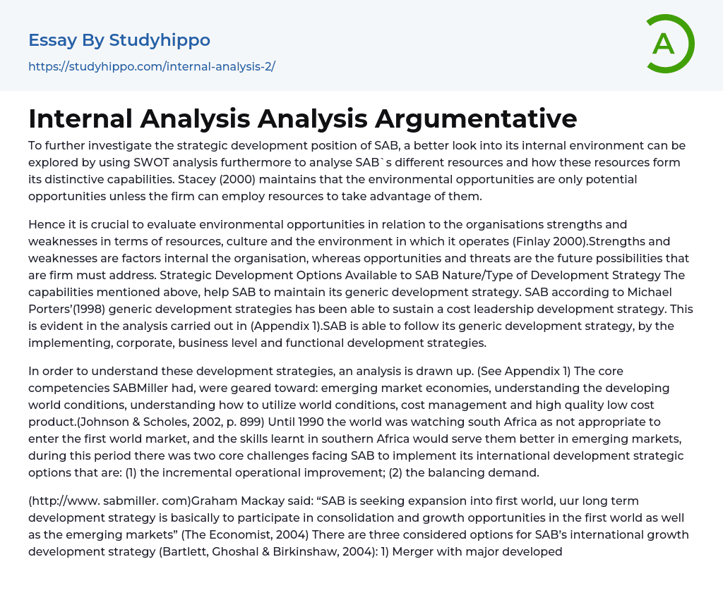 Internal Analysis Analysis Argumentative Essay Example