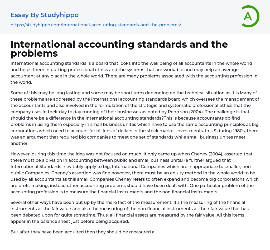 International accounting standards and the problems Essay Example