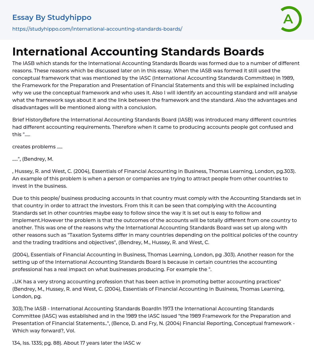 International Accounting Standards Boards Essay Example