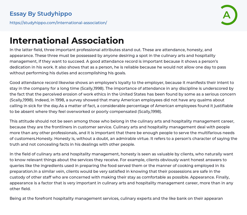 International Association Essay Example