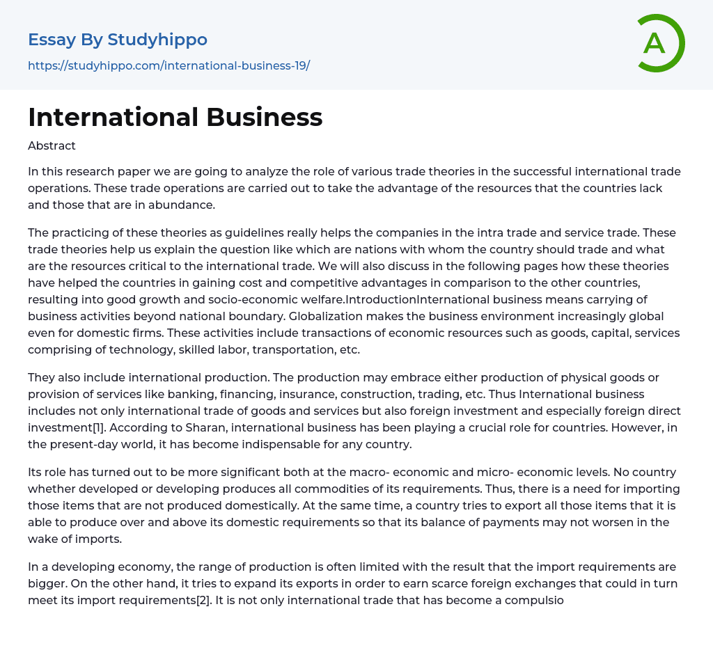 International Business Essay Example