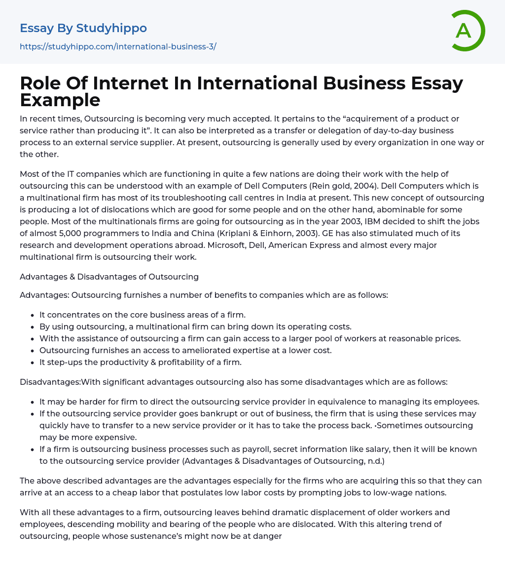 Role Of Internet In International Business Essay Example