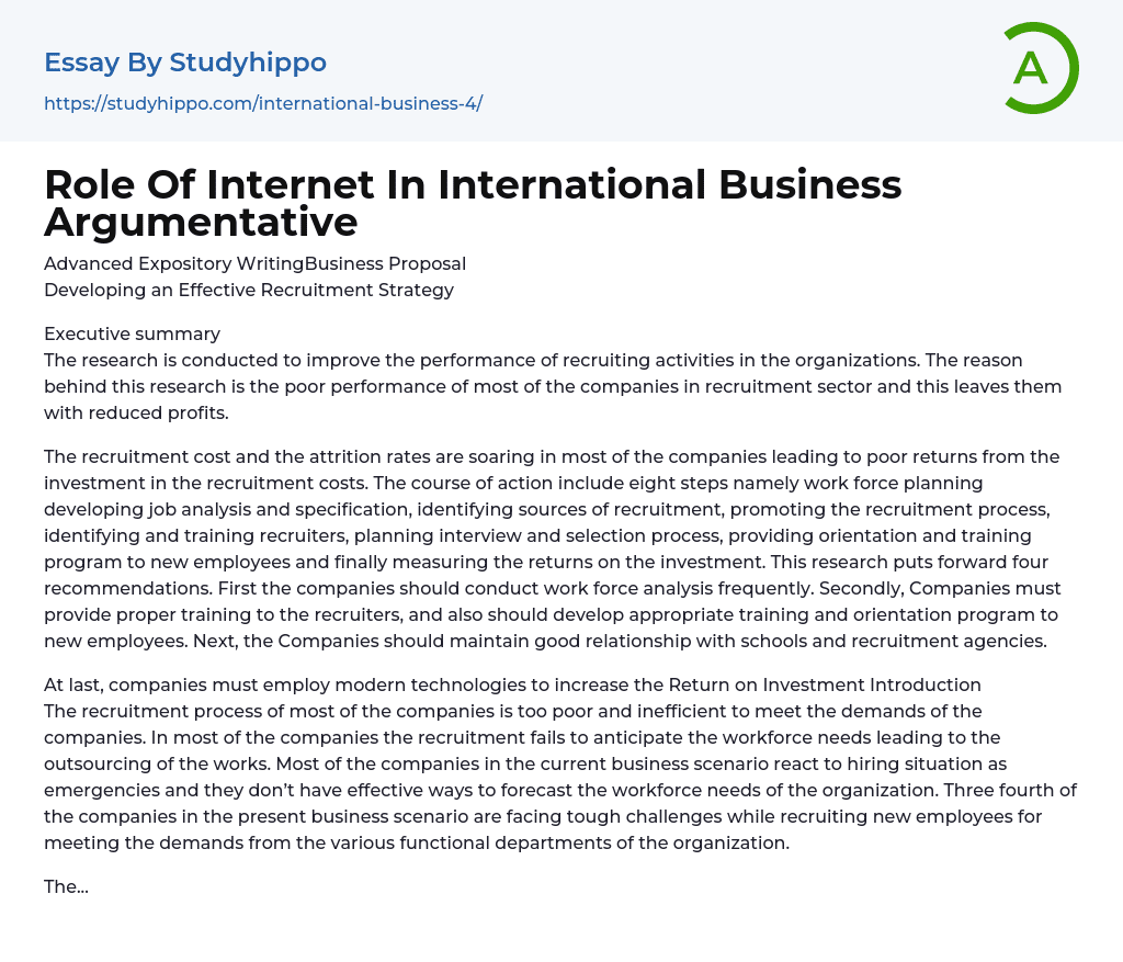 Role Of Internet In International Business Argumentative Essay Example