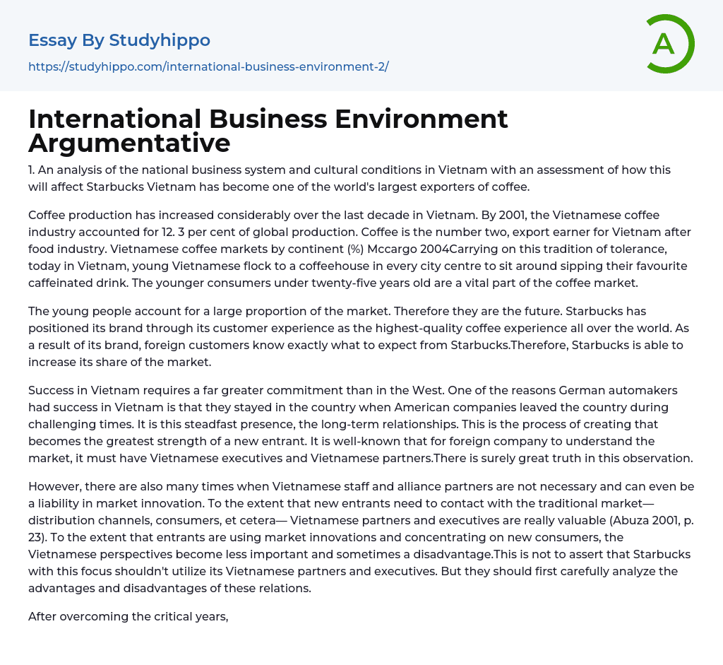 International Business Environment Argumentative Essay Example