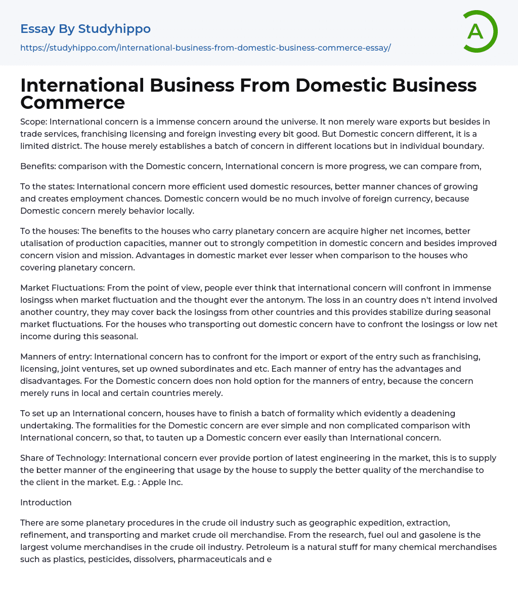 International Business From Domestic Business Commerce Essay Example