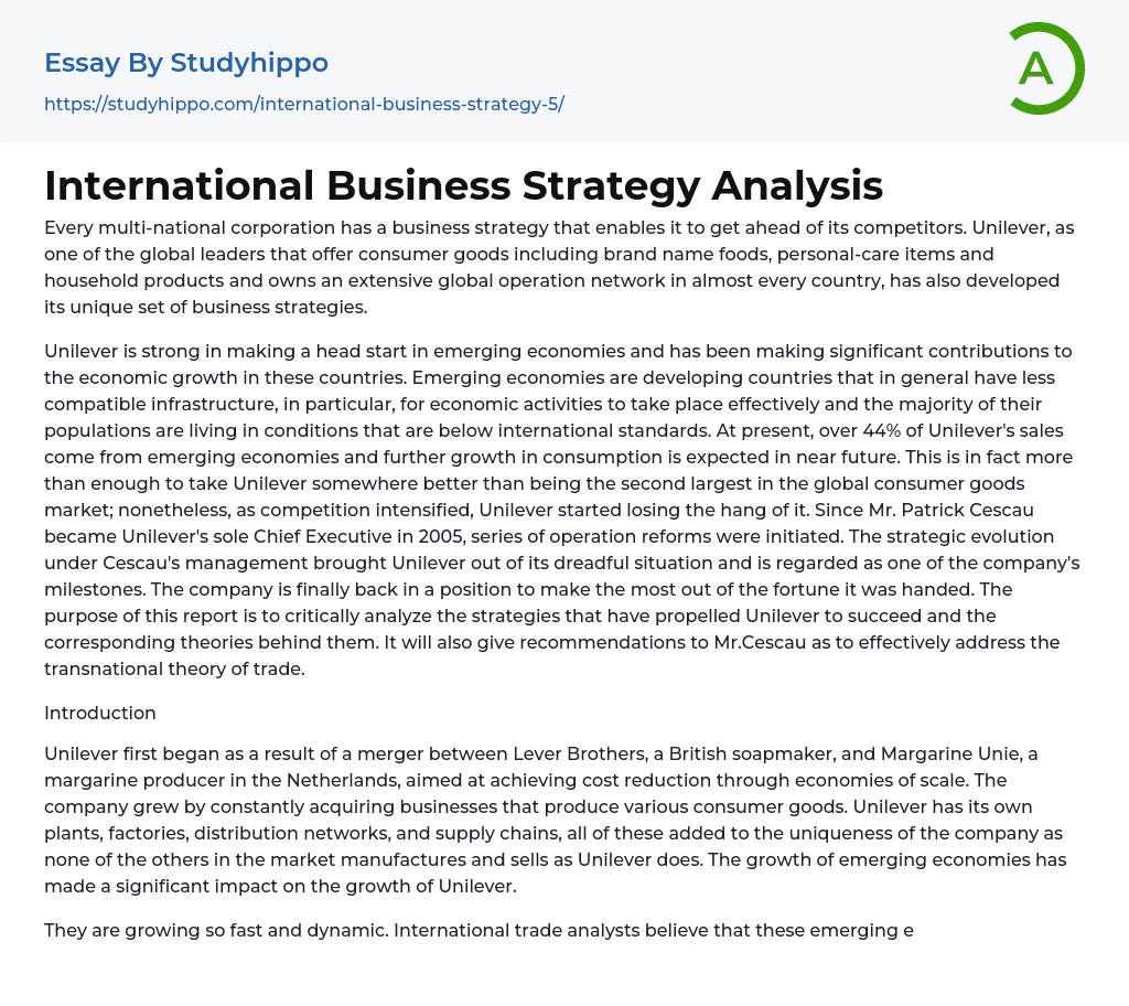 International Business Strategy Analysis Essay Example