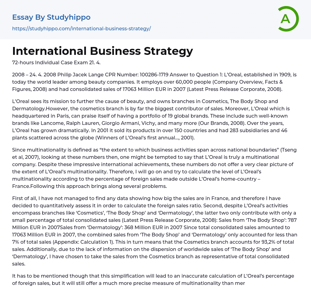 International Business Strategy L’Oreal Essay Example