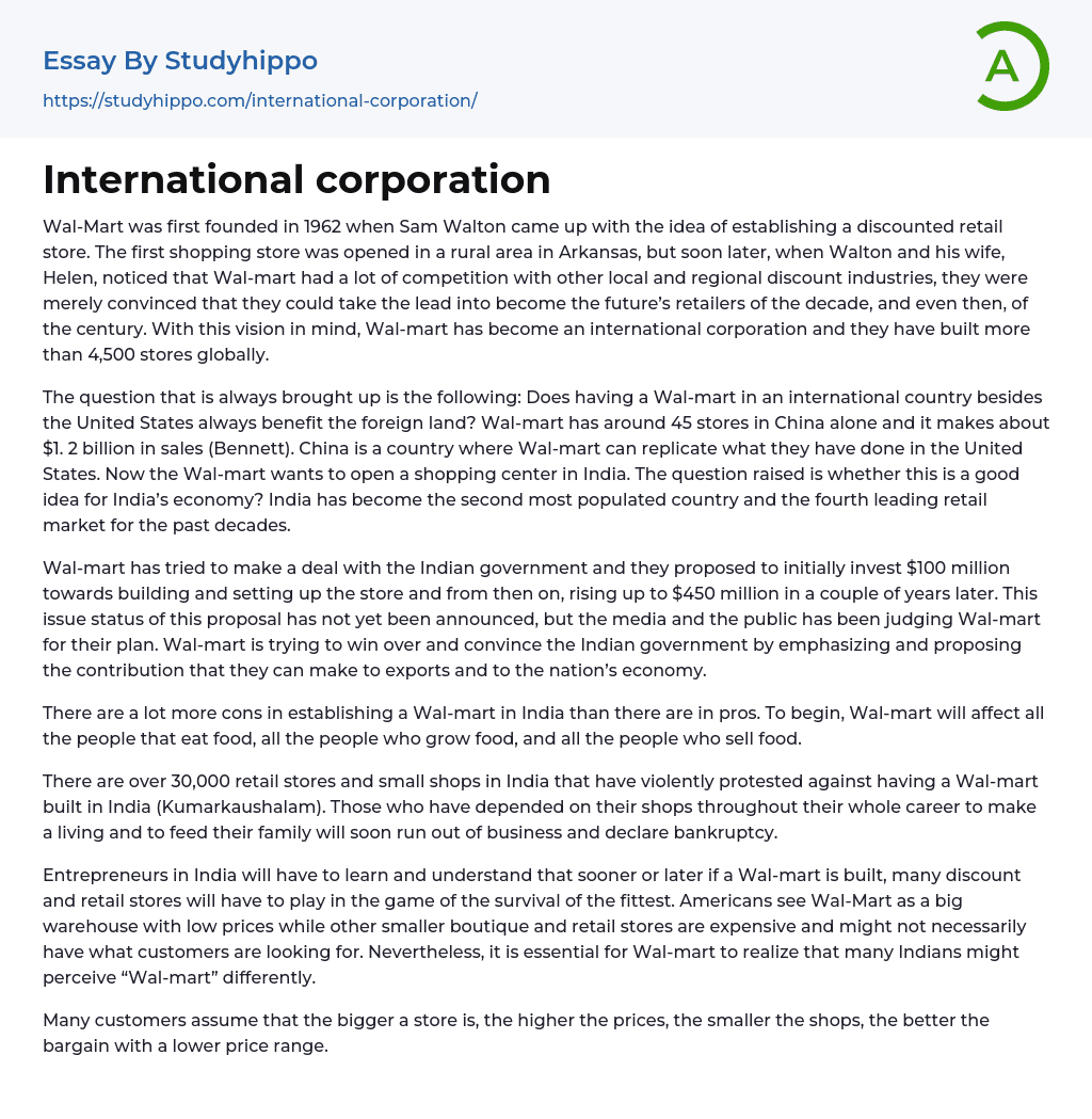 International corporation Essay Example