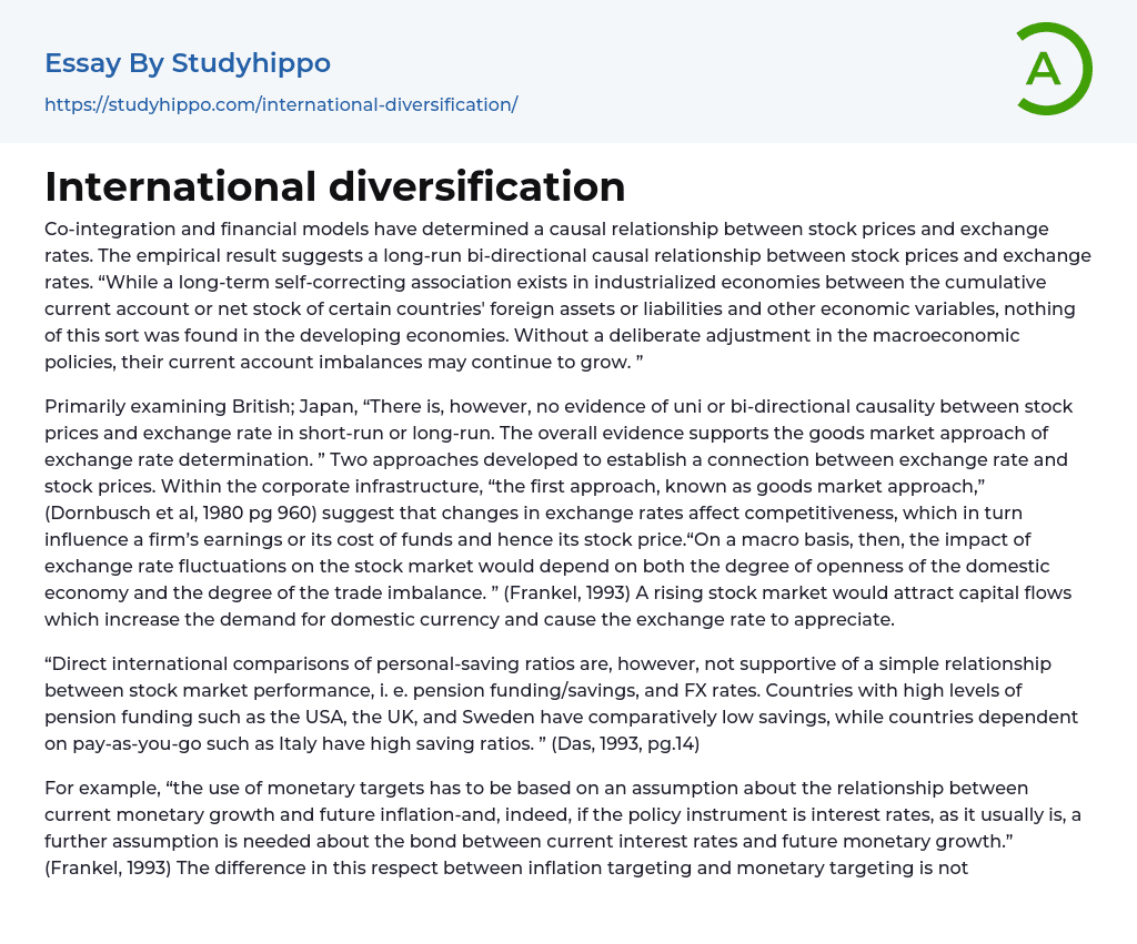 International diversification Essay Example