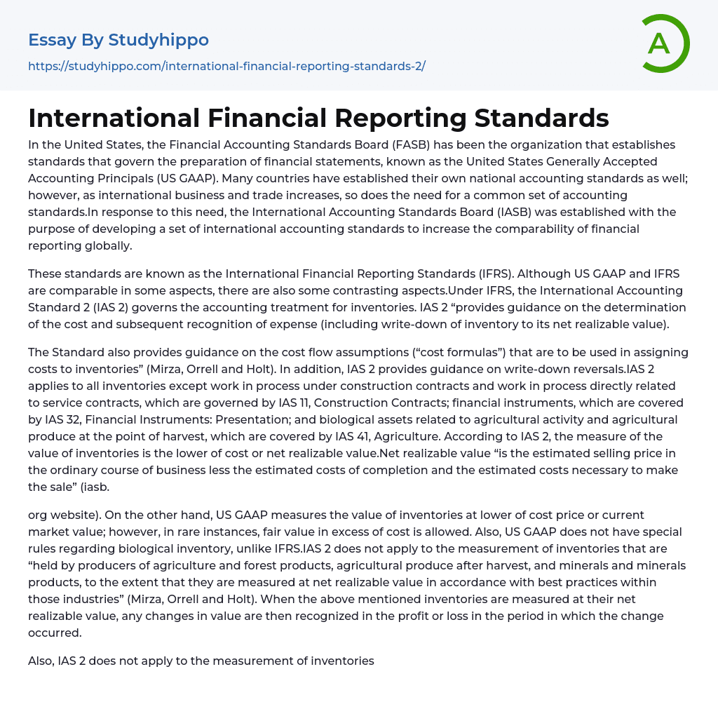 International Financial Reporting Standards Essay Example