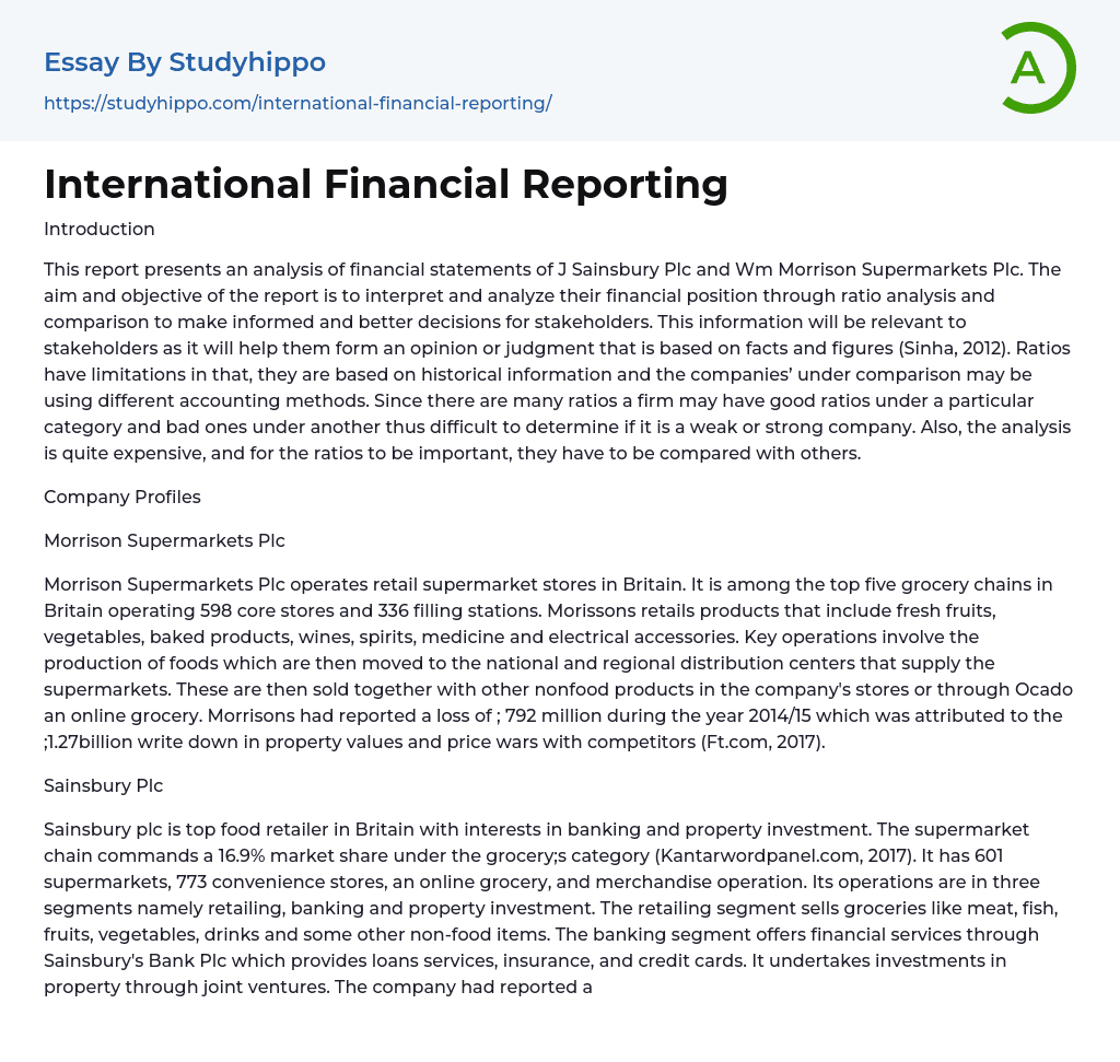 International Financial Reporting Essay Example