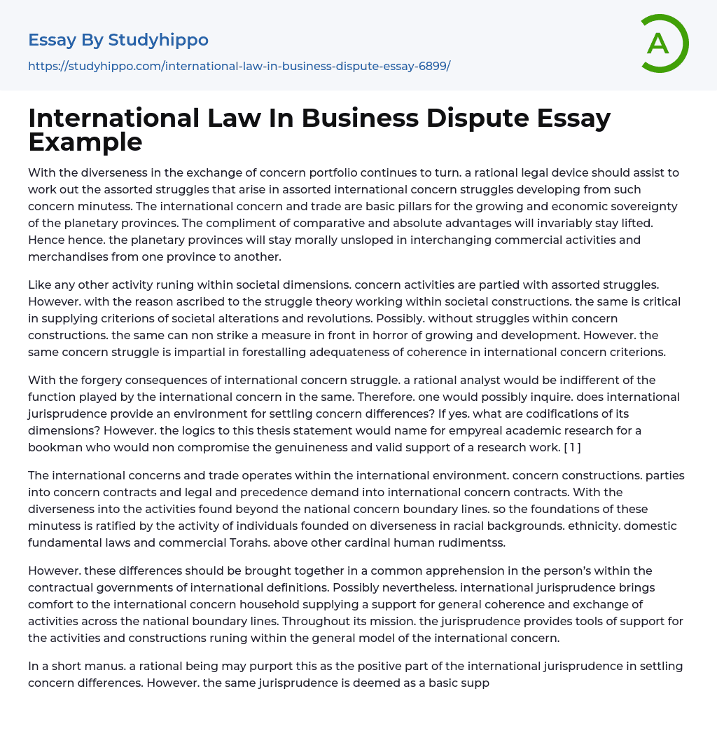 International Law In Business Dispute Essay Example