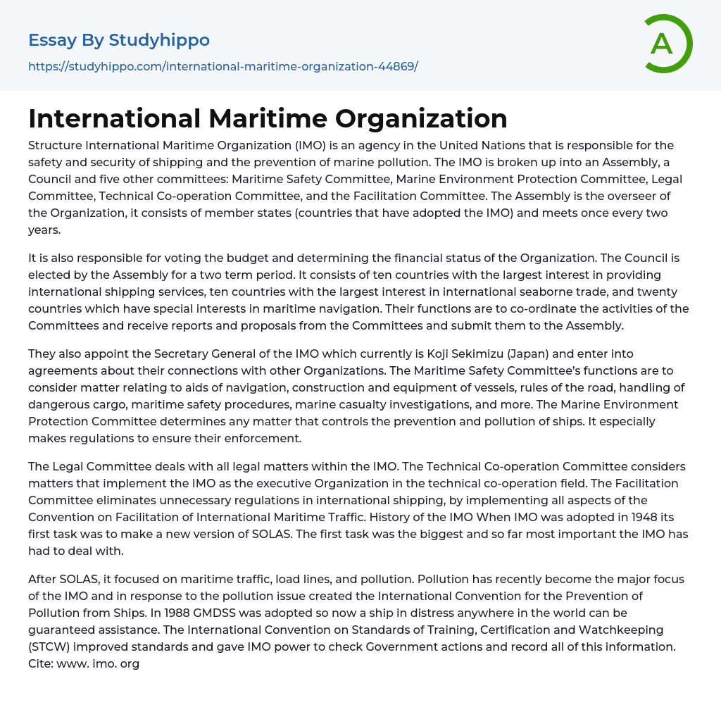 International Maritime Organization Essay Example