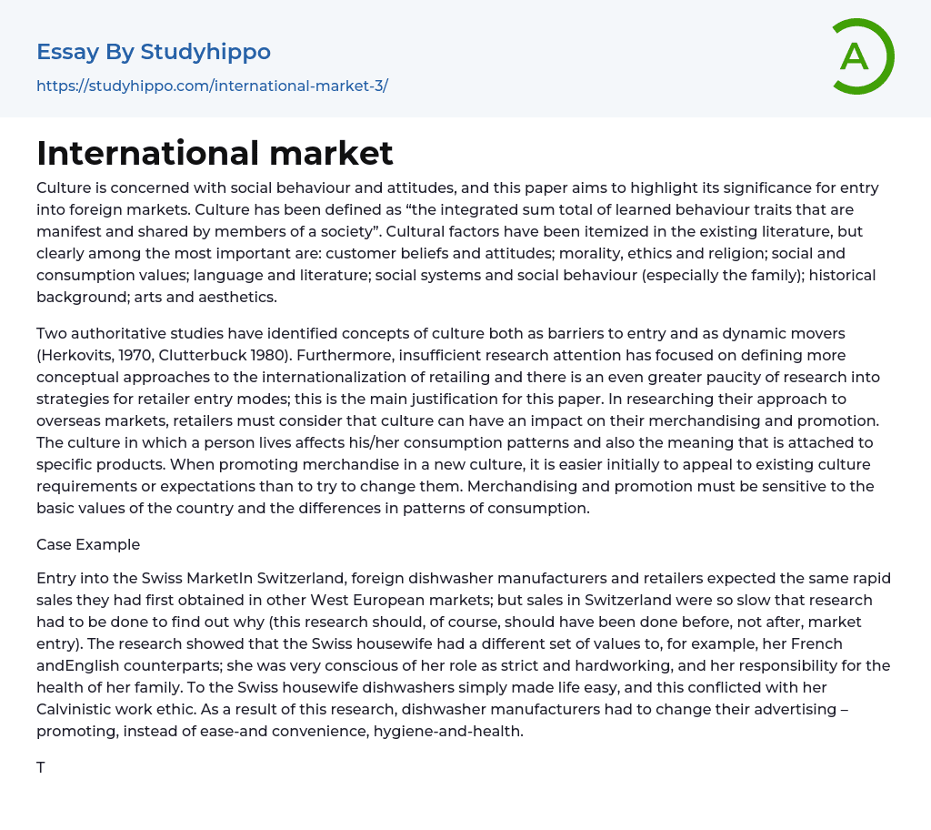 International market Essay Example