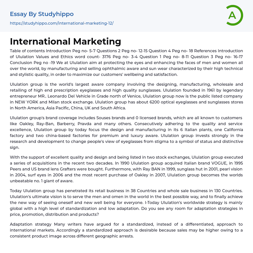 International Marketing Essay Example