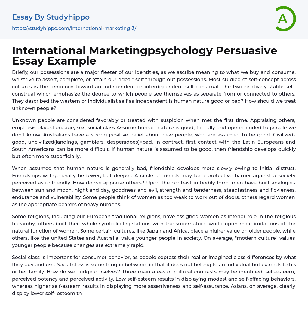International Marketingpsychology Persuasive Essay Example