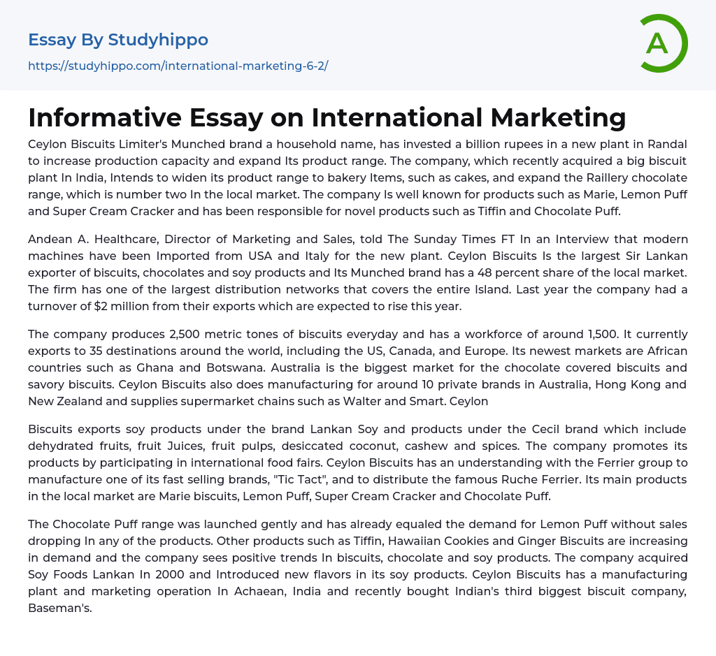 Informative Essay on International Marketing