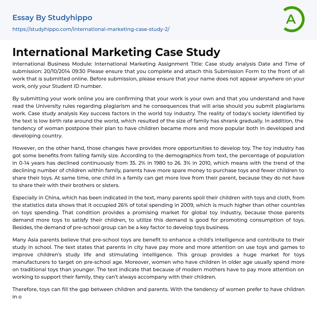 International Marketing Case Study Essay Example