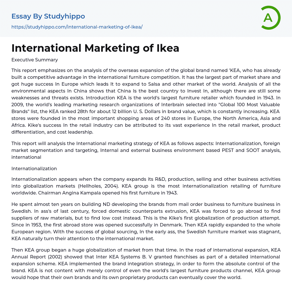 International Marketing of Ikea Essay Example