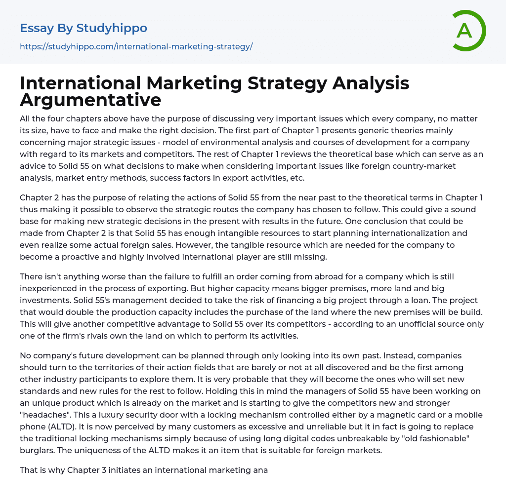 International Marketing Strategy Analysis Argumentative Essay Example