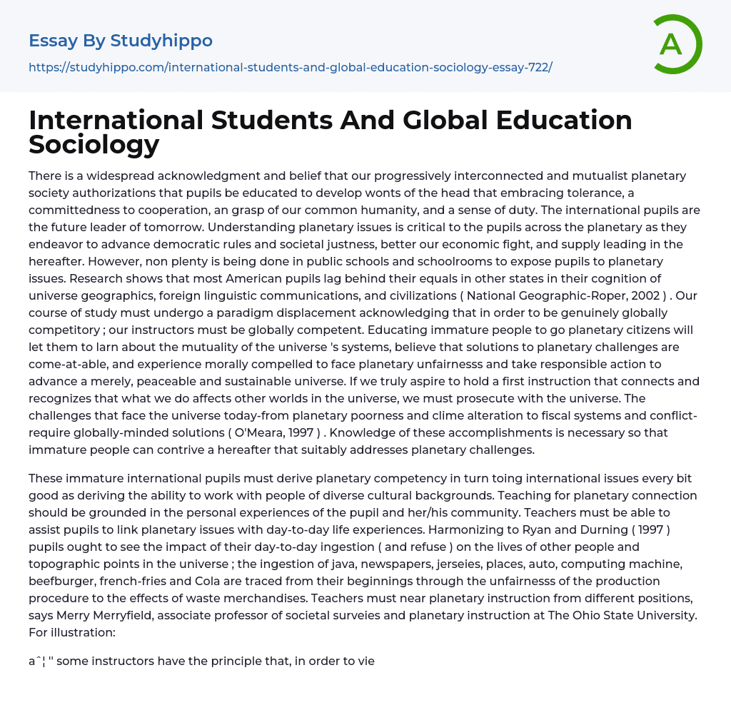 International Students And Global Education Sociology Essay Example