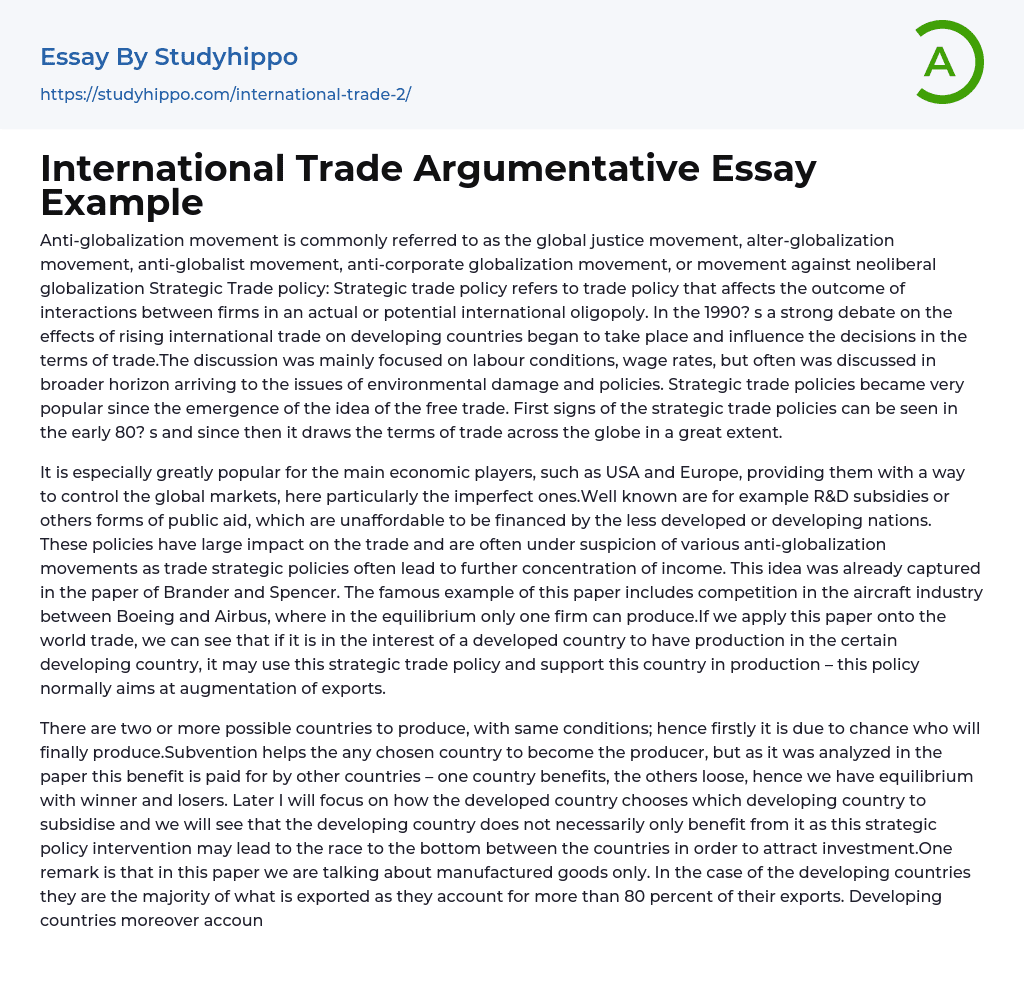 International Trade Argumentative Essay Example