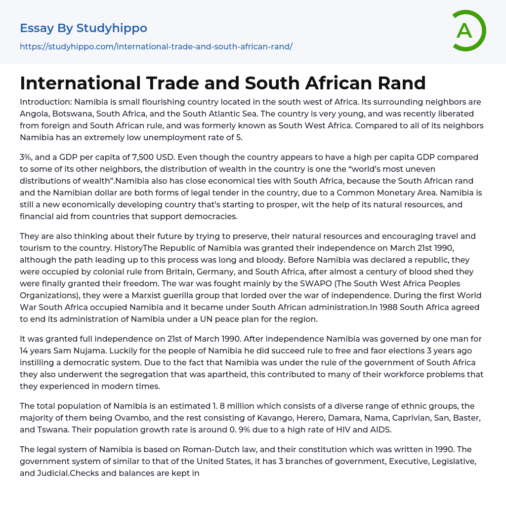 International Trade and South African Rand Essay Example