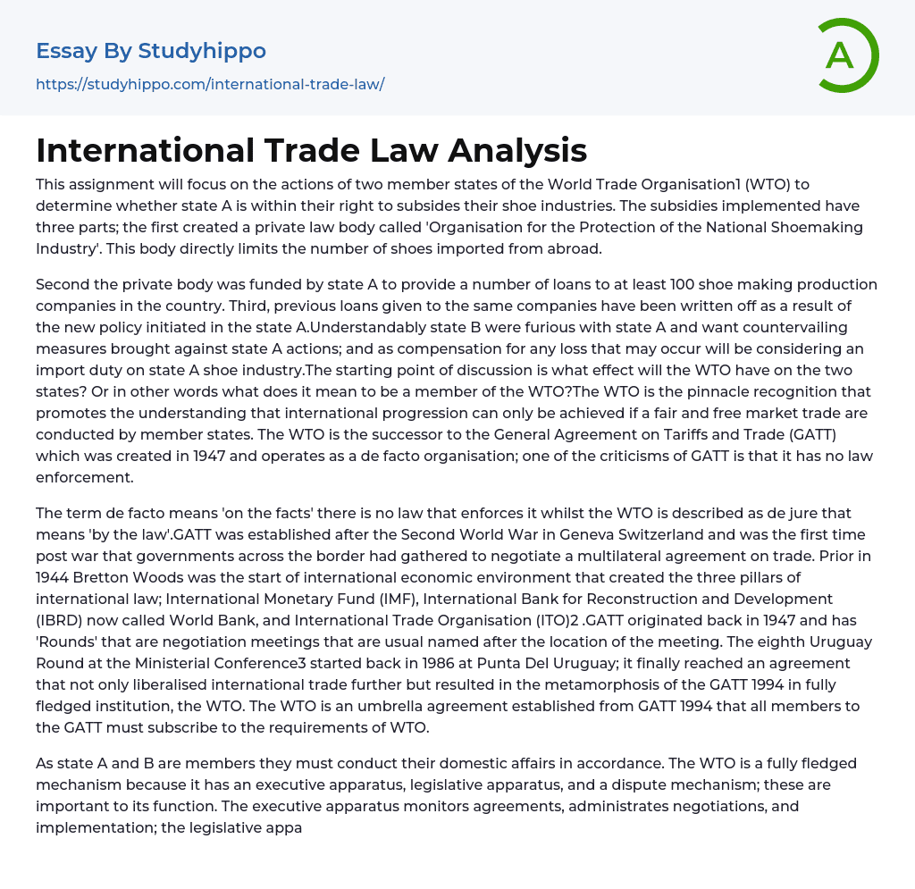 International Trade Law Analysis Essay Example