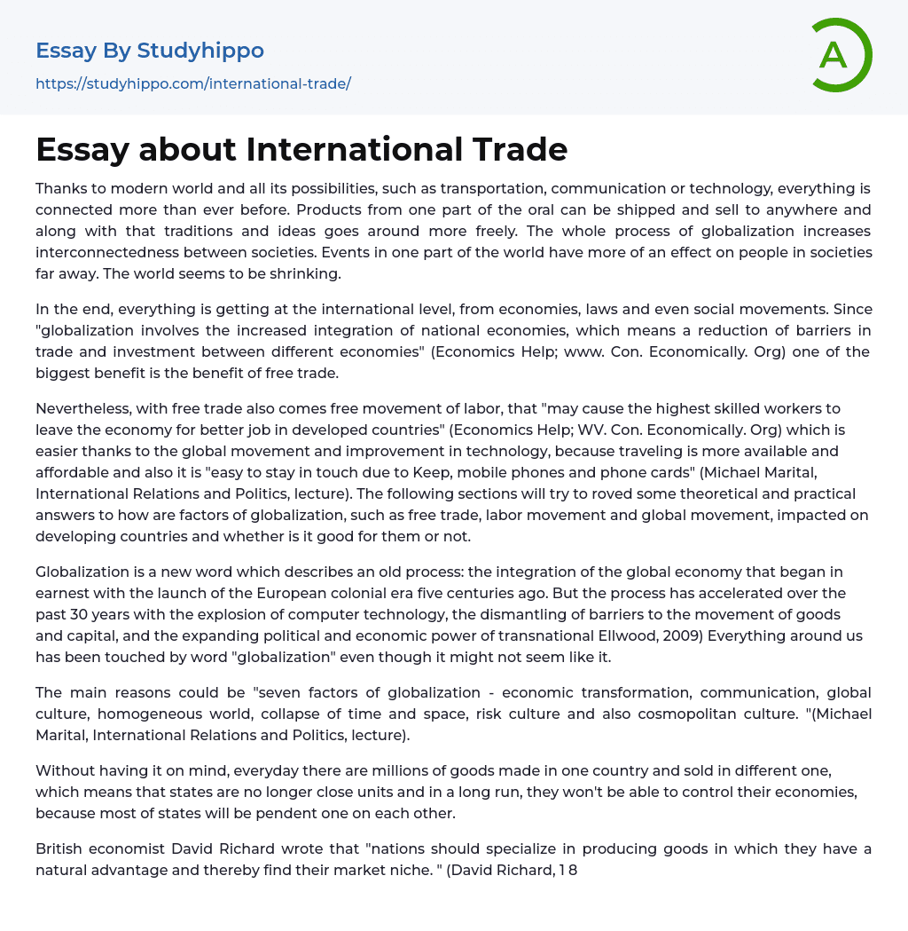 Essay About International Trade StudyHippo