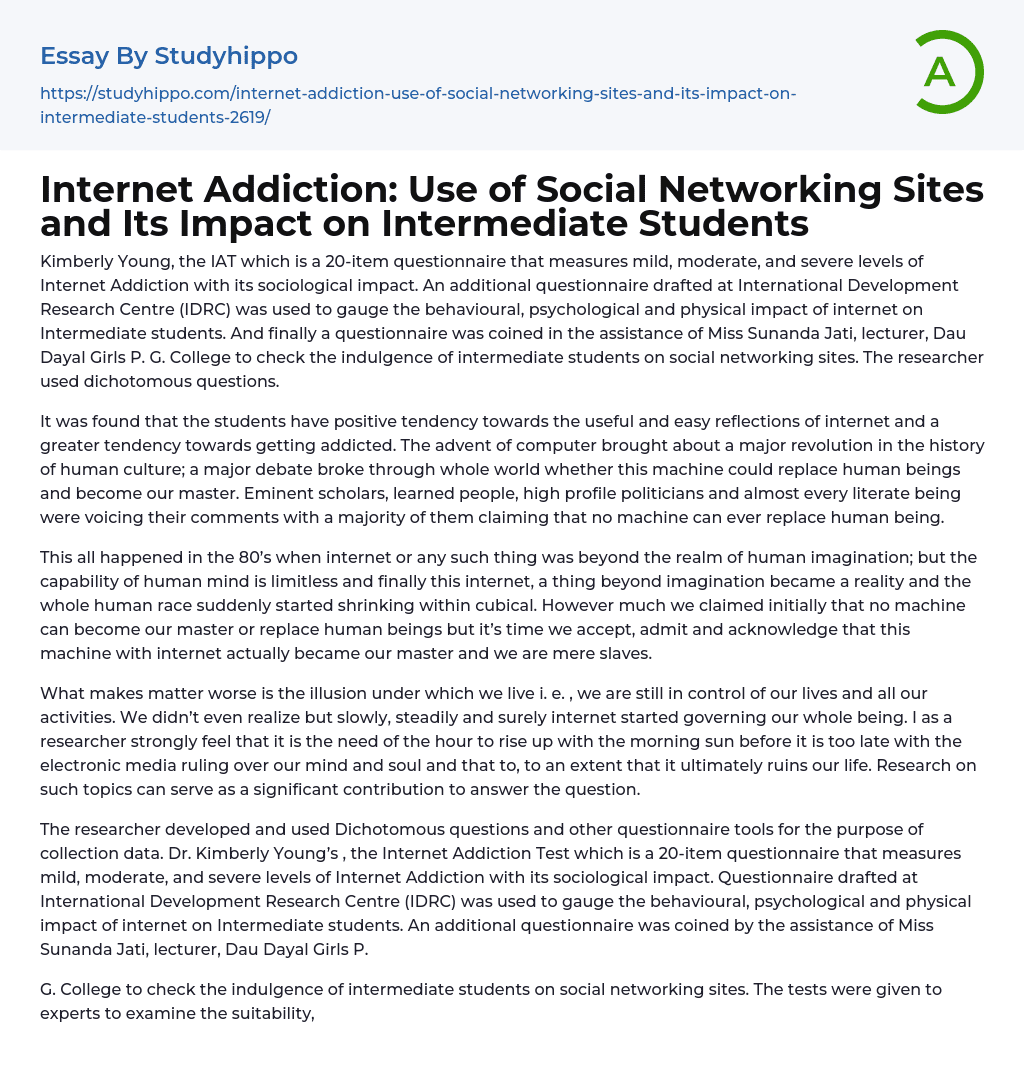 Measuring Internet Addiction and Its Impact on Intermediate Students