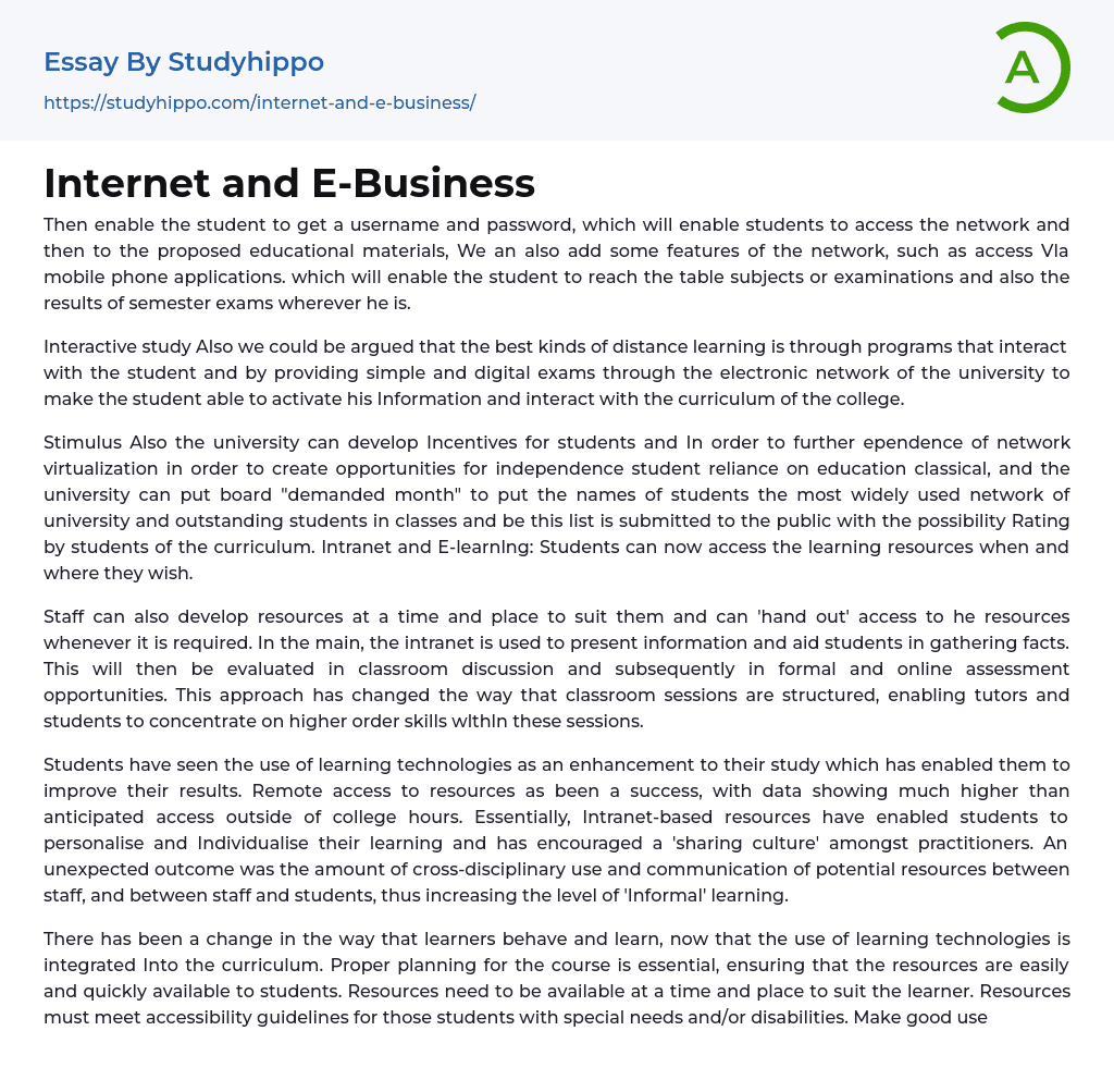 Internet and E-Business Essay Example