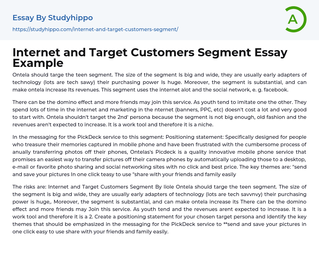 Internet and Target Customers Segment Essay Example