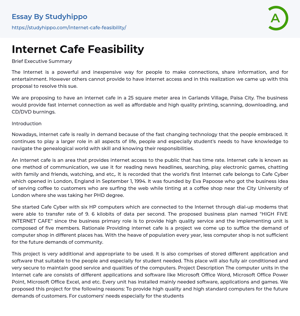 Internet Cafe Feasibility Essay Example