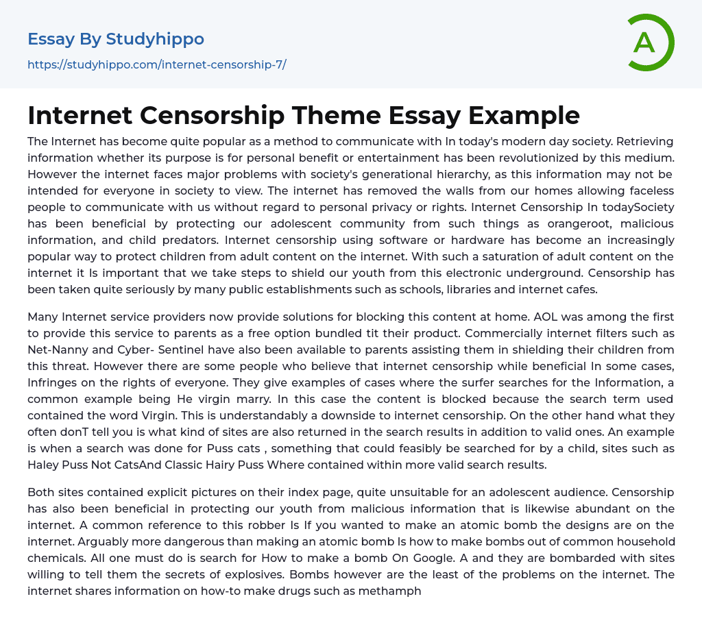 Internet Censorship Theme Essay Example