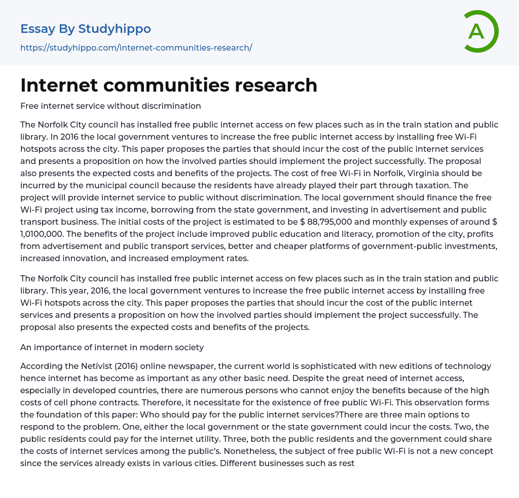 Internet communities research Essay Example