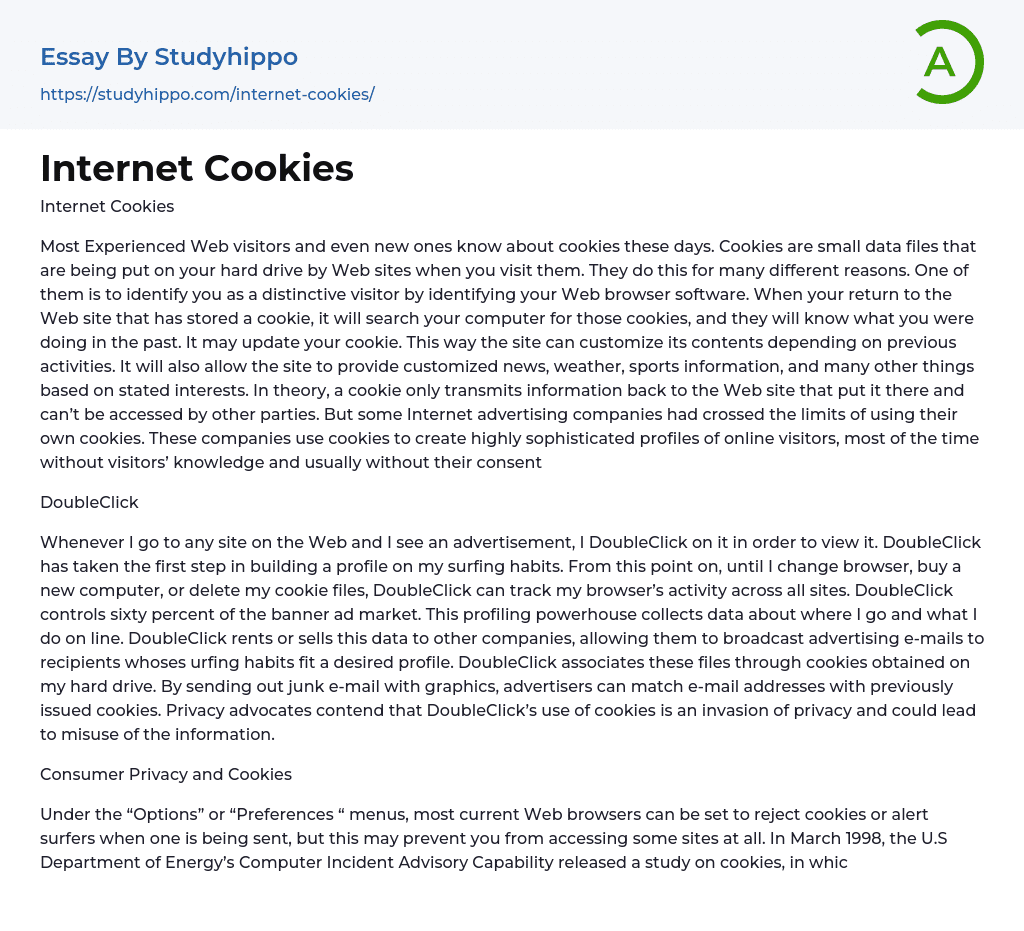 Internet Cookies Essay Example