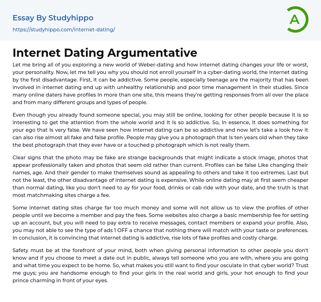 Internet Dating Argumentative Essay Example