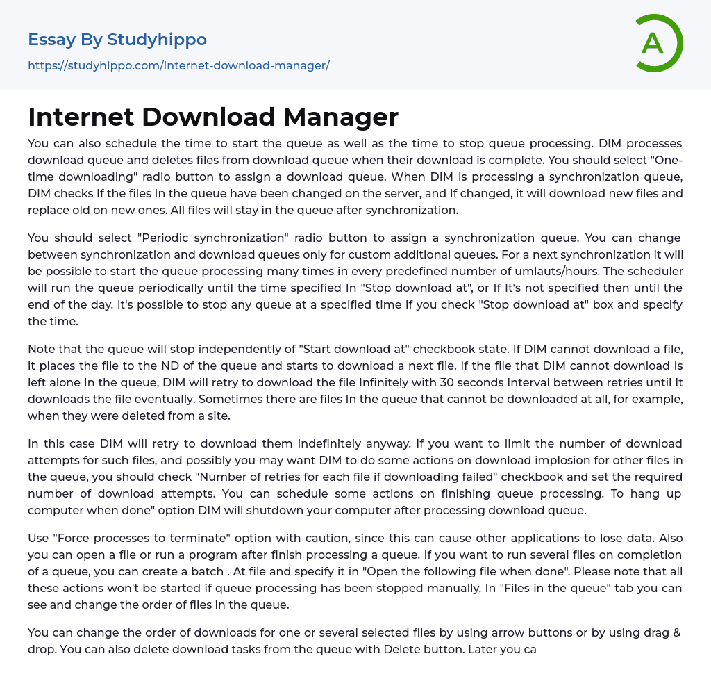 Internet Download Manager Essay Example