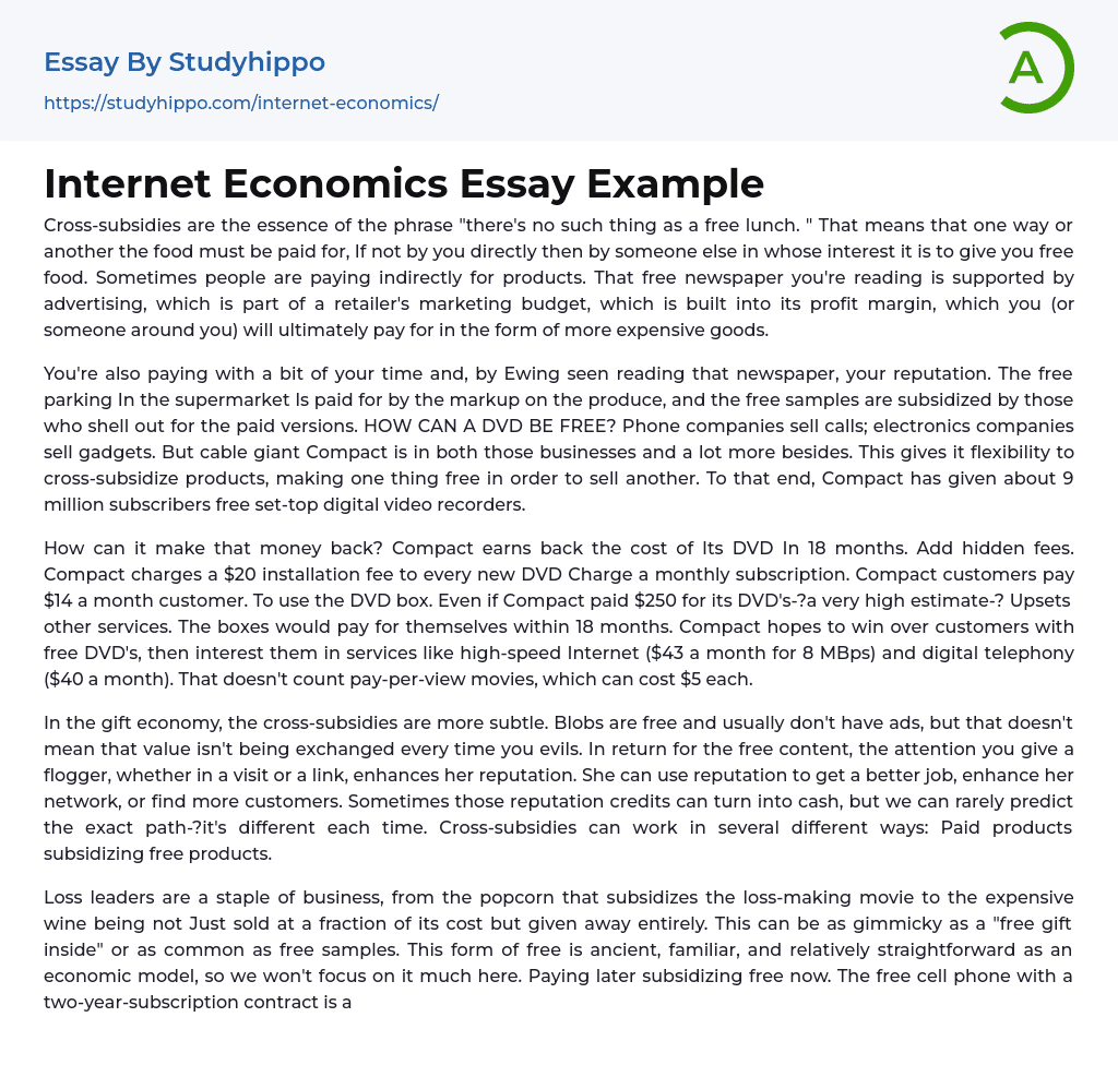 Internet Economics Essay Example