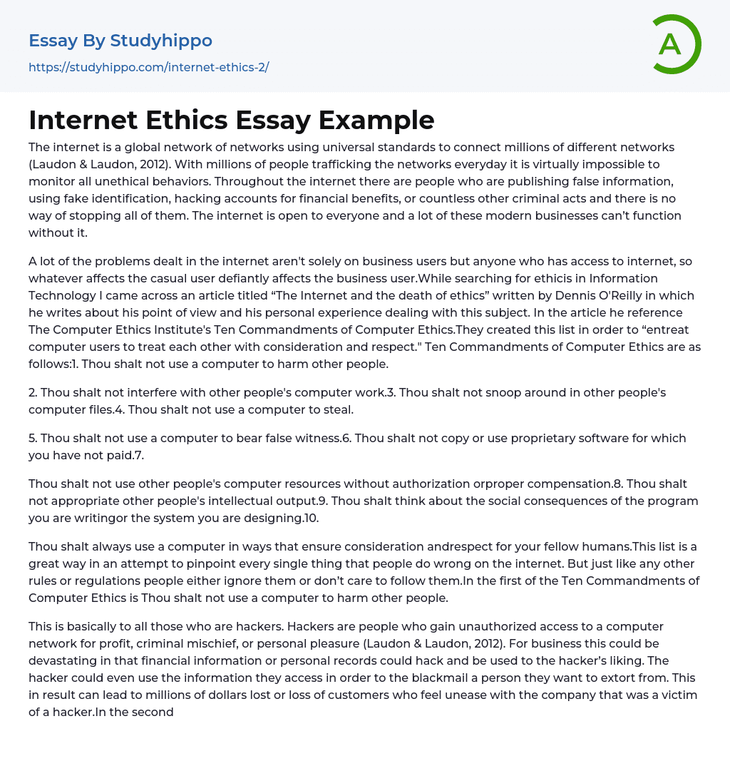 Internet Ethics Essay Example