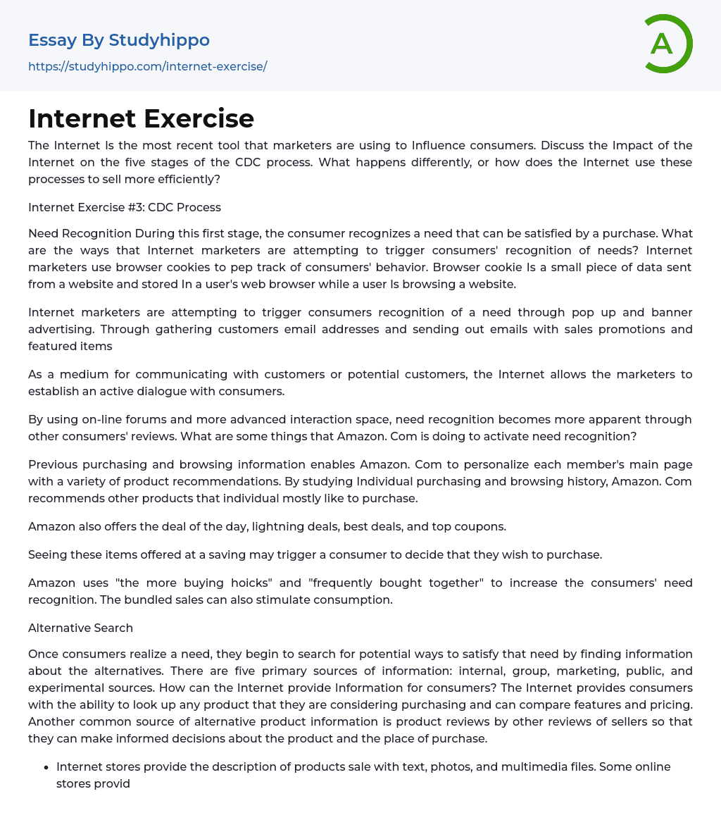 Internet Exercise Essay Example