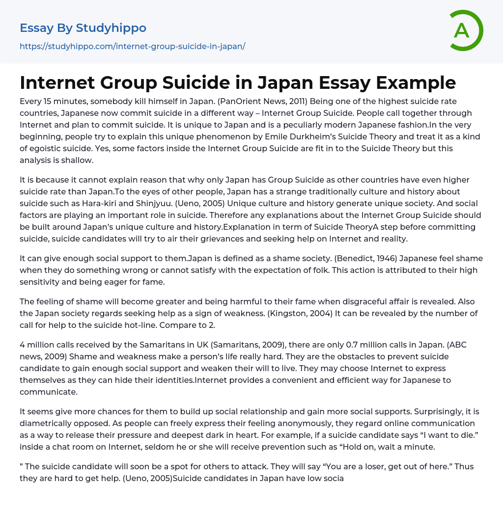 Internet Group Suicide in Japan Essay Example