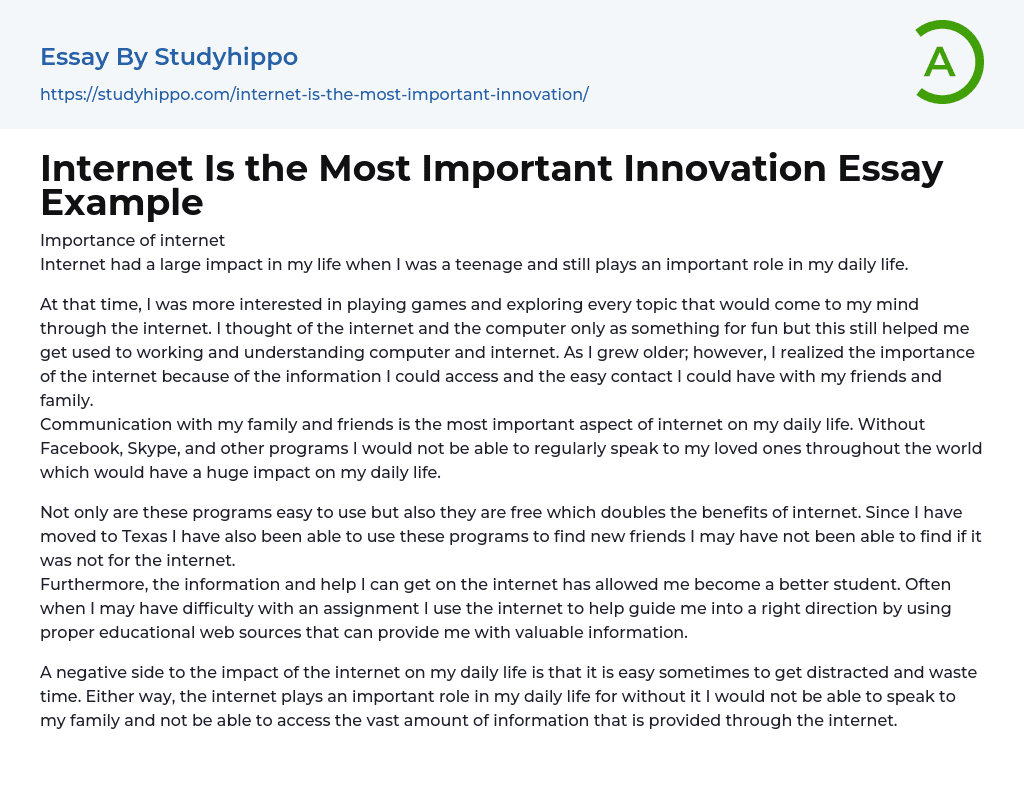 Internet Is the Most Important Innovation Essay Example