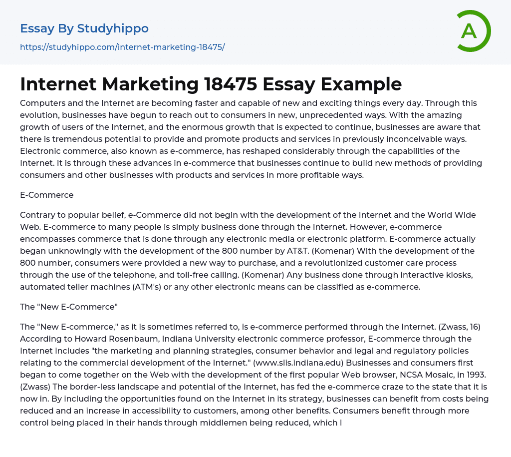 Internet Marketing 18475 Essay Example