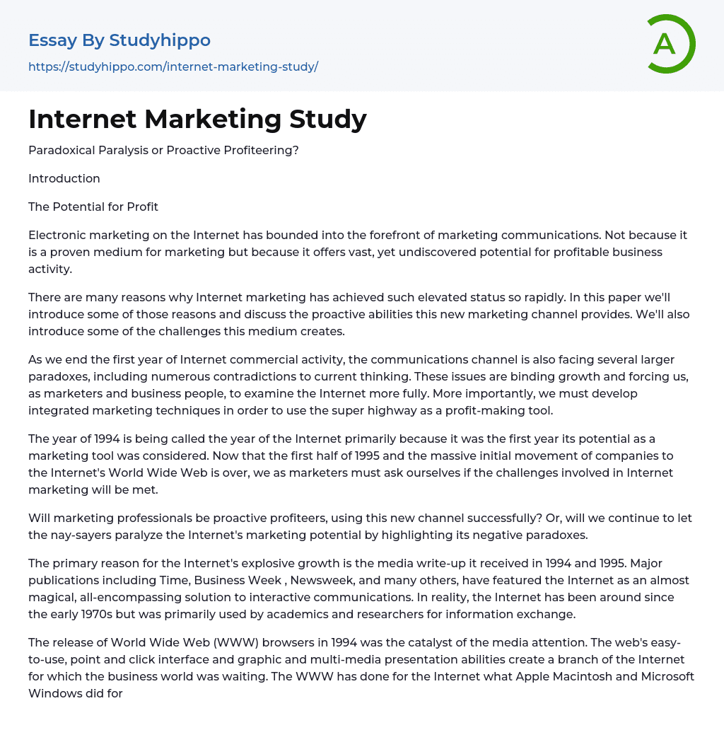 Internet Marketing Study Essay Example