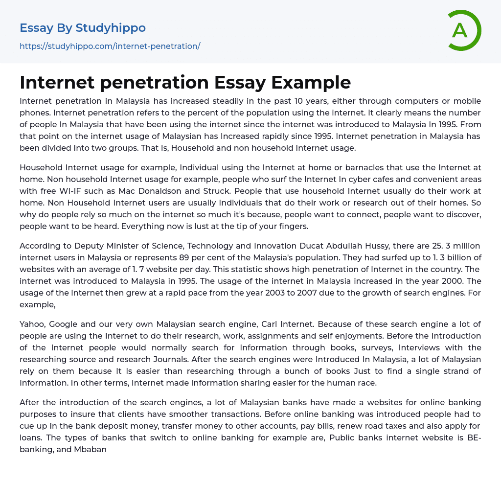 Internet penetration Essay Example