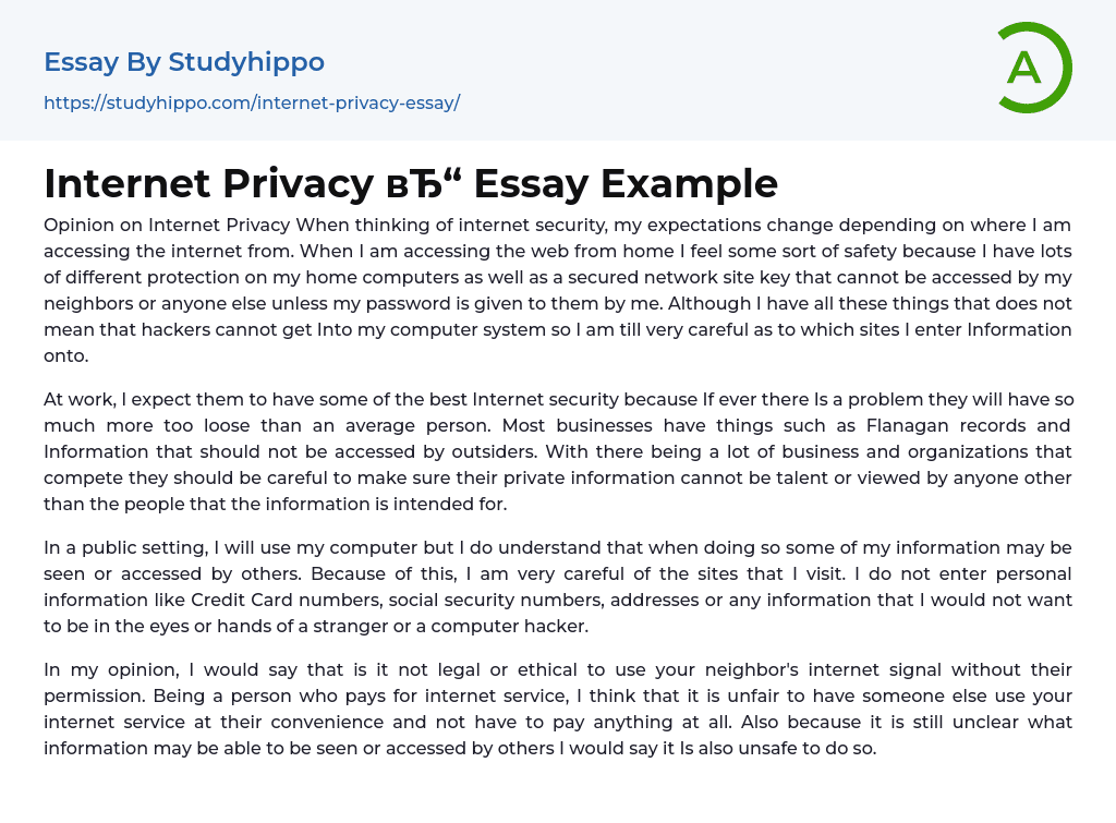 Internet Privacy Essay Example