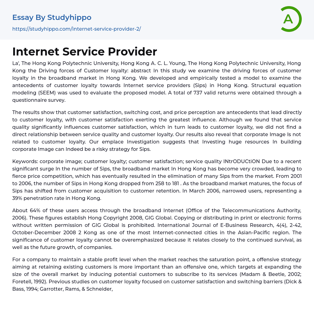 Internet Service Provider Essay Example