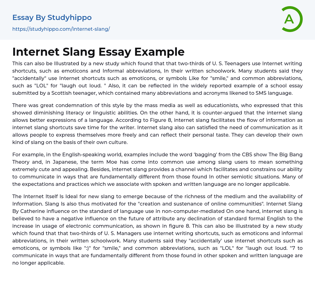 Internet Slang Essay Example
