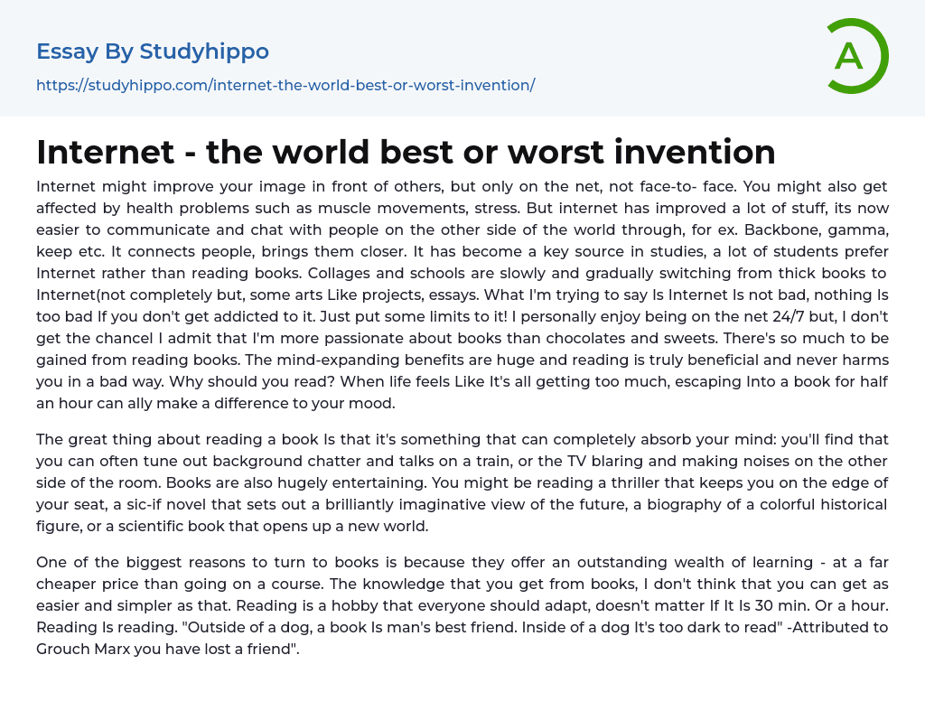 Internet – the world best or worst invention Essay Example